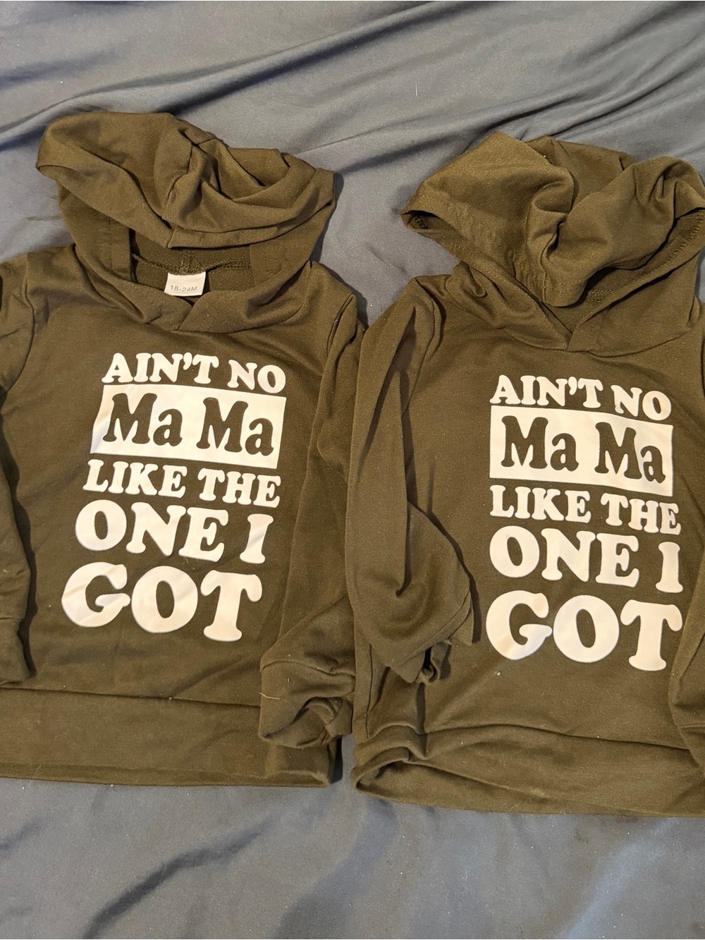 2 Kids Olive Green Hoodie with 'Ain't No Ma Ma Like The One I Got' Graphic